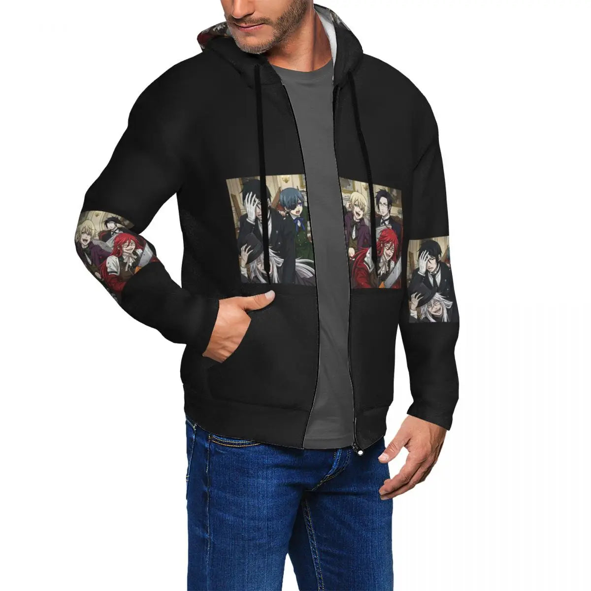 Sebastian Anime Black Butler Zipper Hoodie Harajuku Pullover Autumn Winter Men's Women's Sweatshirts Long Sleeve Tops