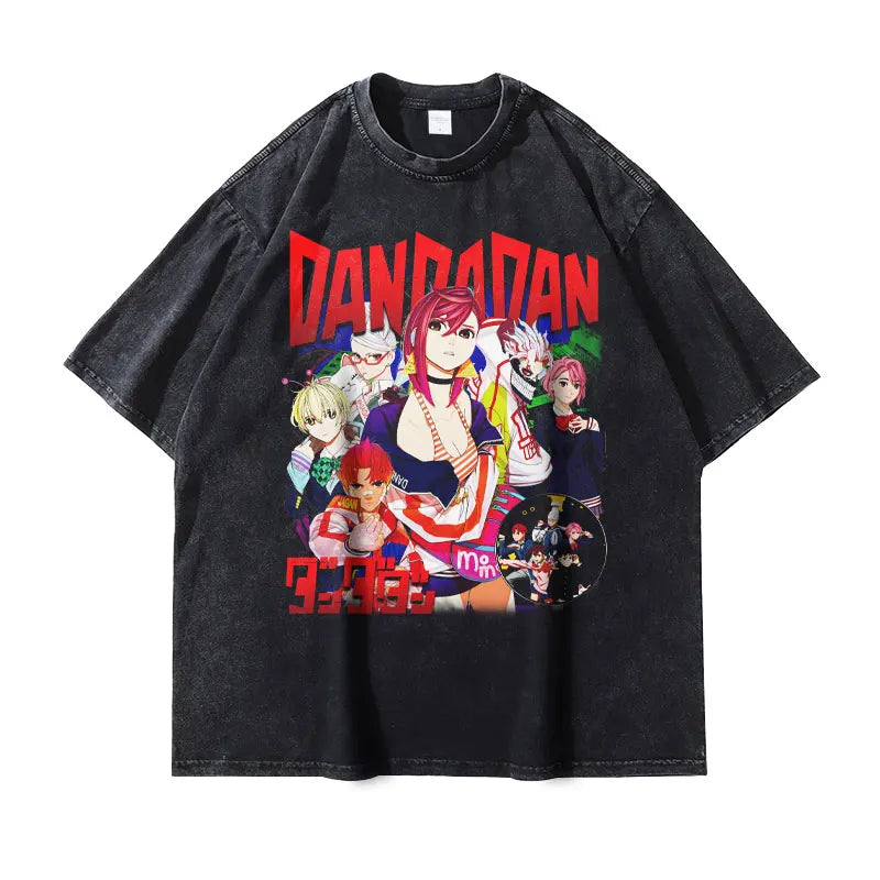 Dandadan: T Shirt Vintage Washed Streetwear Manga Ayase Momo Takakura Ken Tops Tees 100%Cotton