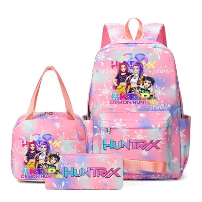 KPop Demon Hunters : Backpack 3pcs set School Bag Lunch Bag Pencil Case Girl Back To School Gift Leisure Mochila Teens Travel Bags