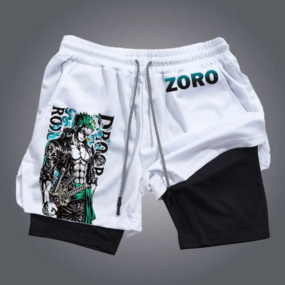 One Piece: Official character print shorts, retro Y2K anime beach shorts, quick-drying fabric, fitness and jogging