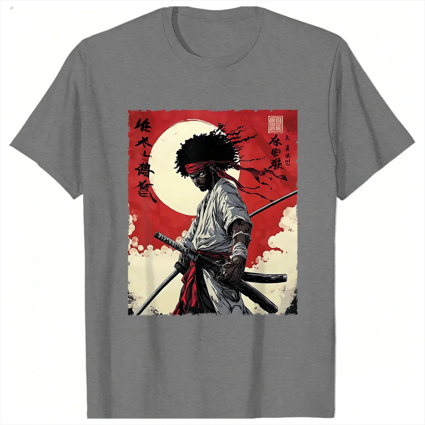 I.L.F.A: Afro Samurai Inspired Japanese Bushido Warrior T-Shirt for Men Round Collar Short Sleeve Tees Plus Size Tops