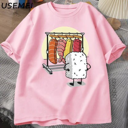 I.L.F.A: Sushi Wardrobe T Shirt Women Men Funny High Quality T-shirt Cotton Graphic T Shirts Loose Short-sleeve Pritned Tshirt Man Tops