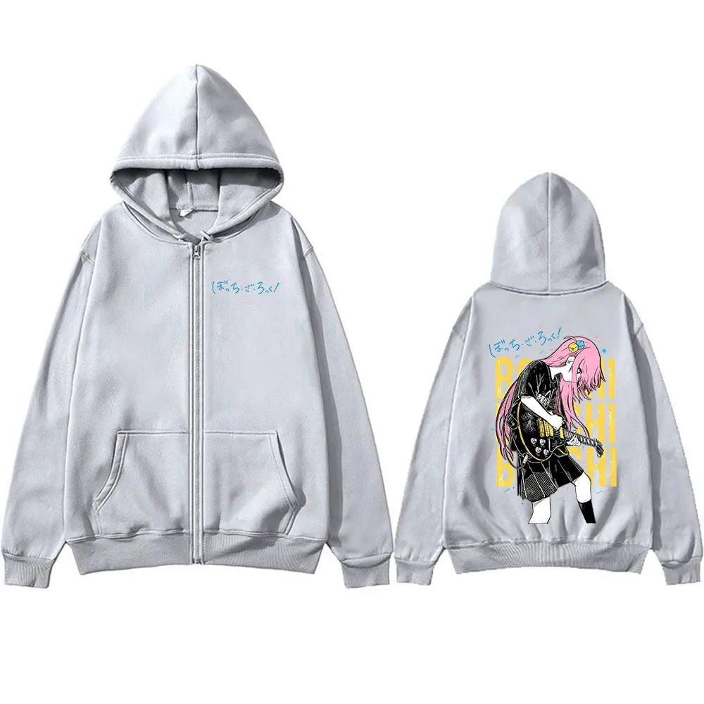 Bocchi The Rock: Gotoh Hitori Zipper Hoodies Men Women Fashion Harajuku Long Sleeve Zip Up Hooded Sweatshirts Jackets Coats