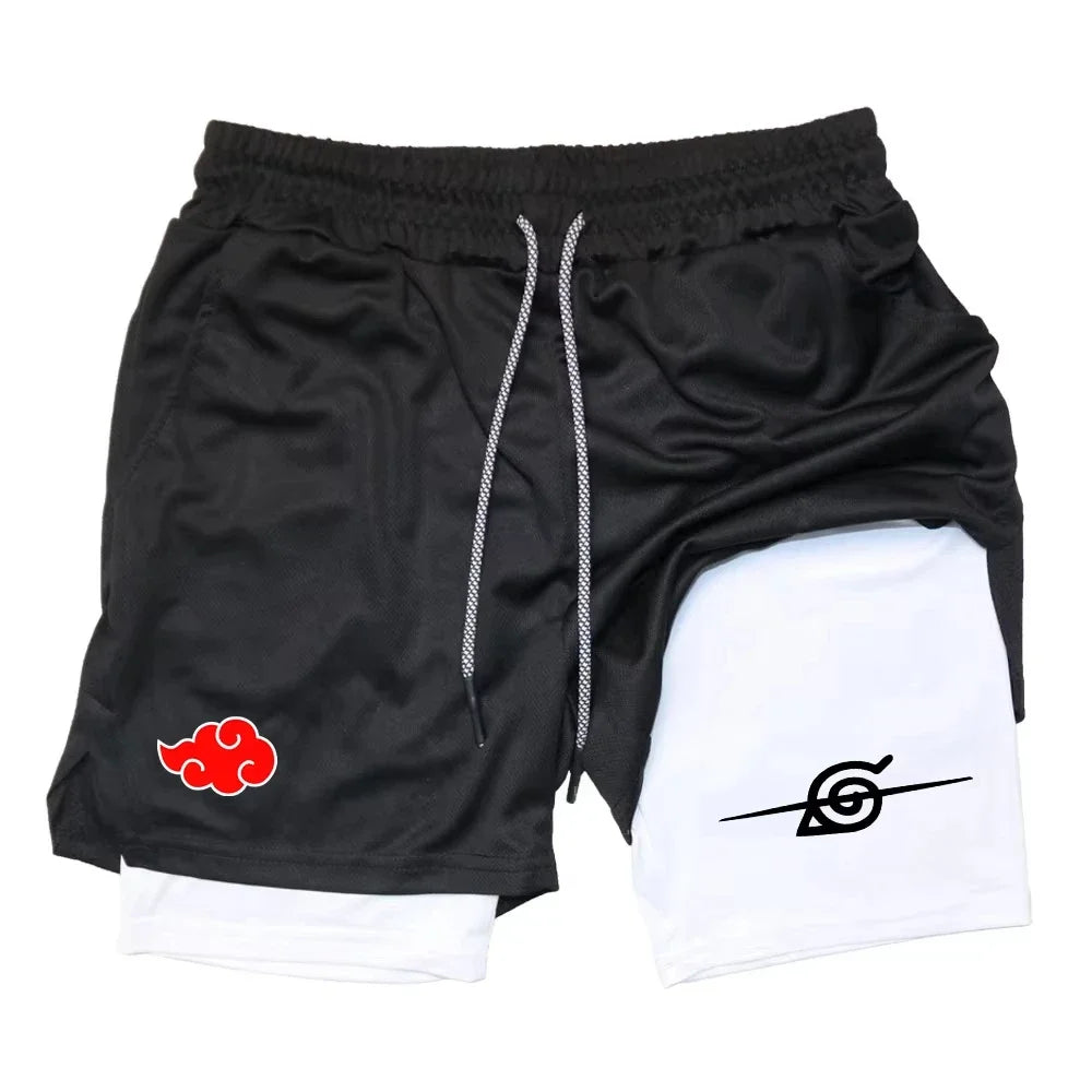 Naruto: Anime New Sports 2-in-1 Shorts 2025 Men and Women Summer Gym Training Sweat-absorbing Breathable Fake Two-piece Shorts