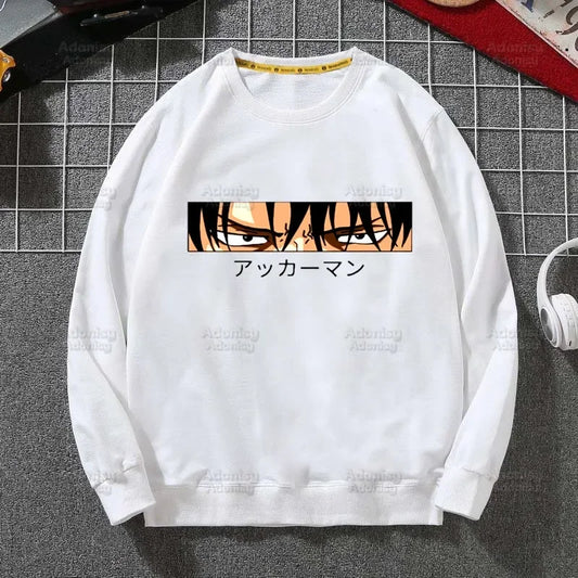 Anime Attack On Titan: Hoodies Autumn Hooded Sweatshirt Levi Ackerman Eye Men Hip Hop Hoodie Classic Hoody Pullover Tops white