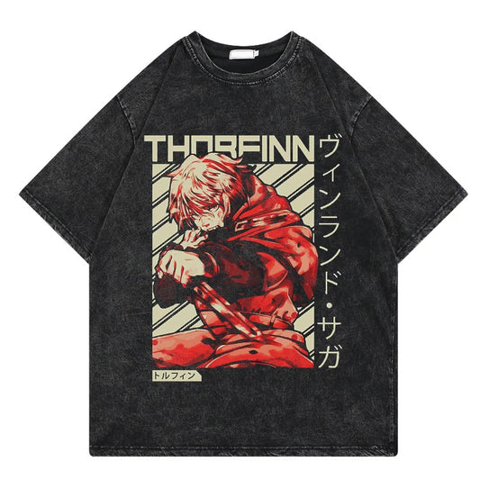 Vinland Saga: Vintage Washed Tshirt Graphic Print Hip Hop Streetwear Loose Y2k Summer Short Sleeve Harajuku 100% Cotton Top