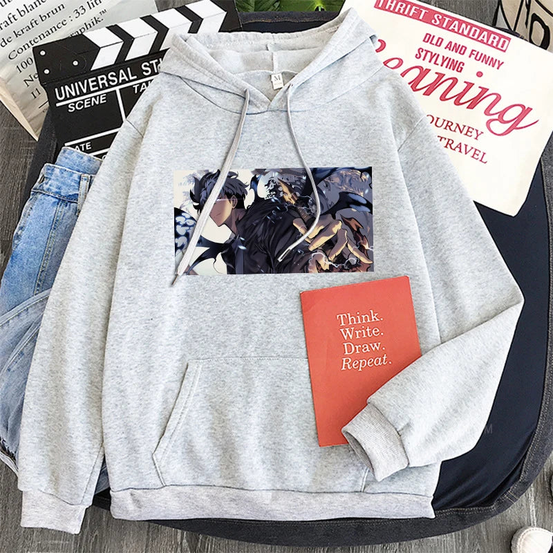 Solo Leveling: Hoodies Oversized Streetwear Long Sleeves Korean Style Popular Classic Simple
