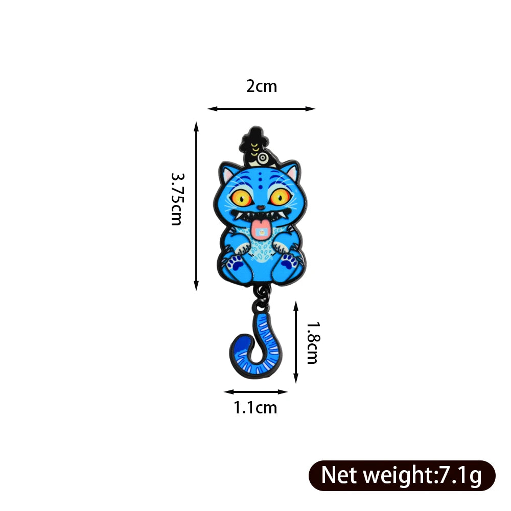 KPop Demon Hunters: Blue Supernatural Tiger Derpy Sussie Enamel Pin Cat Tail Pendant Brooch Gothic Cartoon Peripheral Badge Jewelry Gift