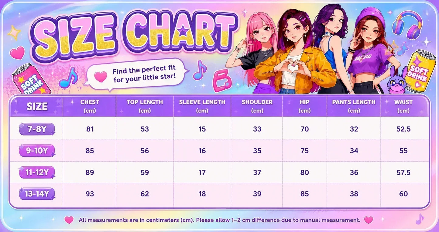 KPop Demon Hunters: Girls Purple Galaxy  2Pcs Outfit Anime Girl & Magic Cat Print Tee Neon Cat Pattern Biker Shorts Kids Summer Set