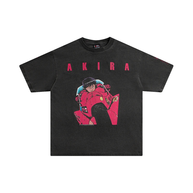 Akira: Vintage T-Shirt Summer Washed 100% Cotton Loose High Street Casual Men and Women Short Sleeve