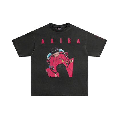 Akira: Vintage T-Shirt Summer Washed 100% Cotton Loose High Street Casual Men and Women Short Sleeve