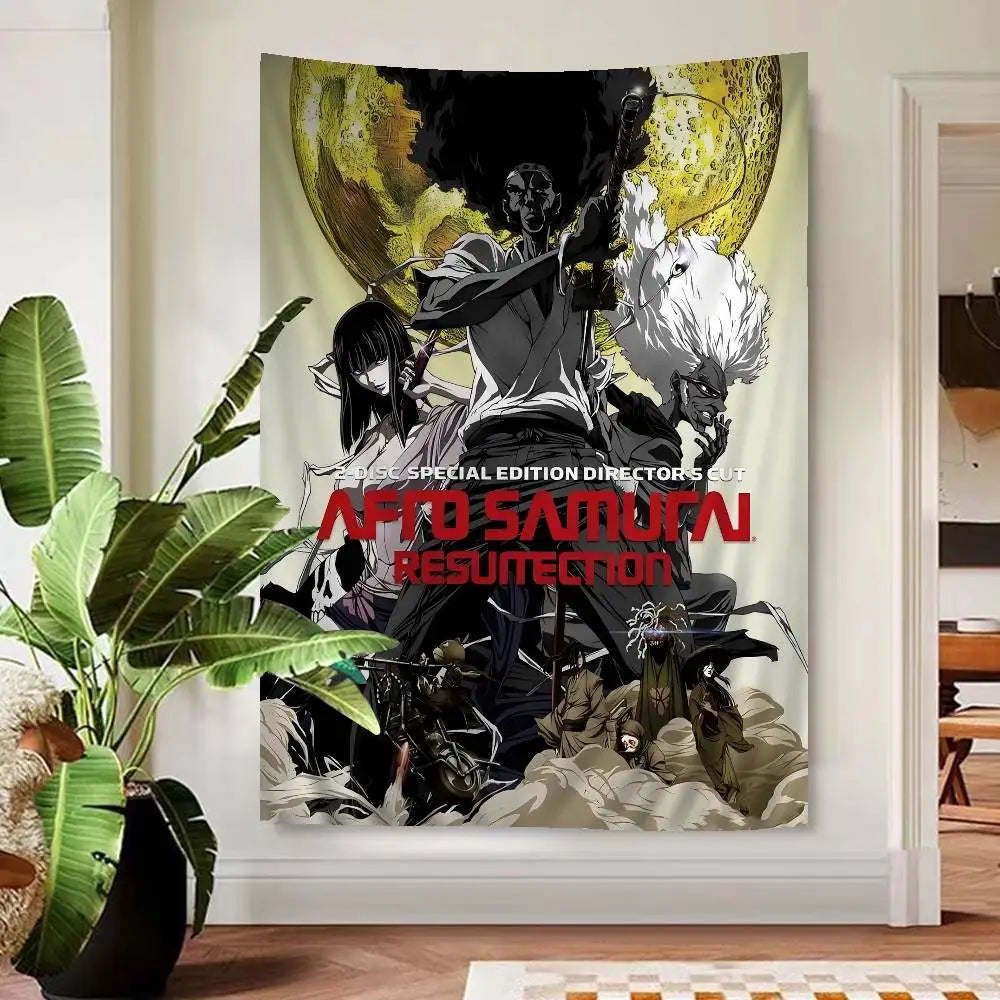 Afro Samurai:  Anime Tapestry Hippie Flower Wall Carpets Dorm Decor Cheap Hippie Wall Hanging