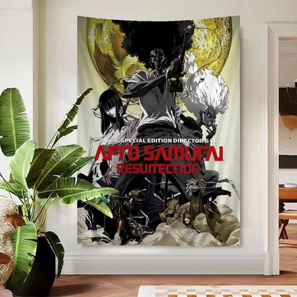 Afro Samurai:  Anime Tapestry Hippie Flower Wall Carpets Dorm Decor Cheap Hippie Wall Hanging