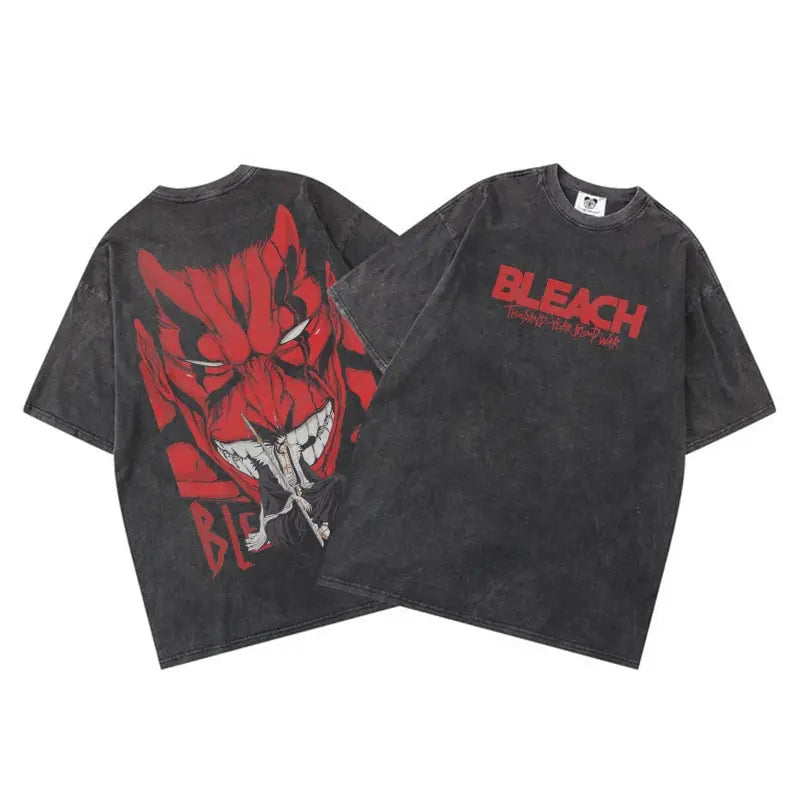 Bleach: Anime Tshirts Men Women Bleach Zaraki Kenpachi Printed Acid T-Shirt Cotton Graphic Punk Harajuku Tees Men's Clothing