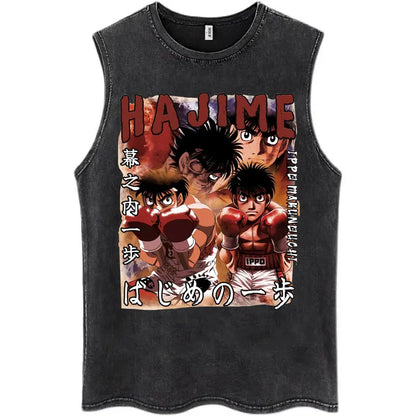 Hajime No Ippo: Kamogawa Boxing Gym Washed Tops Men Makunouchi Takamura KGB Oversized Cotton Sleeveless Male T Shirts