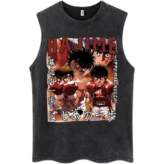 Hajime No Ippo: Kamogawa Boxing Gym Washed Tops Men Makunouchi Takamura KGB Oversized Cotton Sleeveless Male T Shirts