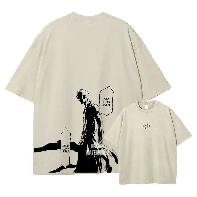 Bleach: Zaraki Kenpachi T Shirts Oversized Vintage Washed  T-shirt Manga Kurosaki Ichigo T Shirt Renji Uryuu Tops Tees Man