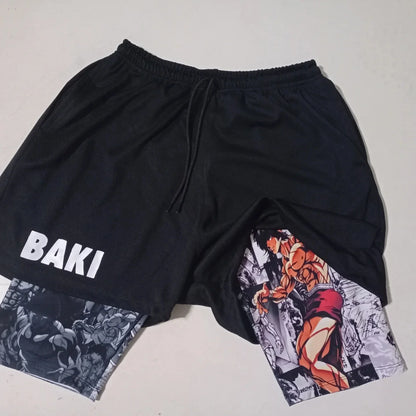 Baki: EVA-01 Shorts Anime Print Double Layer Workout Shorts for Gym Training and Sports