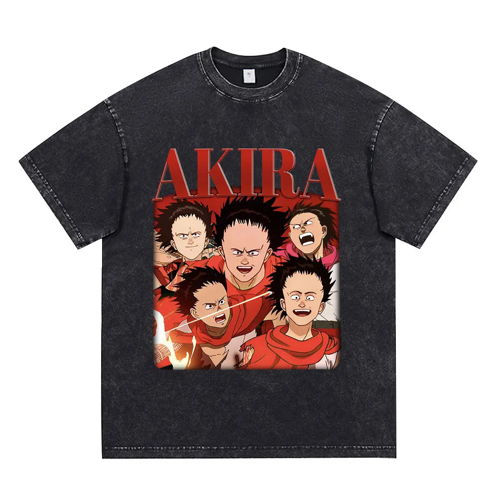 Akira: Washed Vintage T Shirt Science Fiction Cartoon Movie Shotaro Kaneda T-shirt Cotton Casual T-shirt