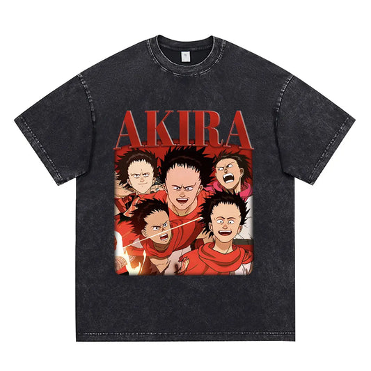 Akira: Washed Vintage T Shirt Science Fiction Cartoon Movie Shotaro Kaneda T-shirt Cotton Casual T-shirt