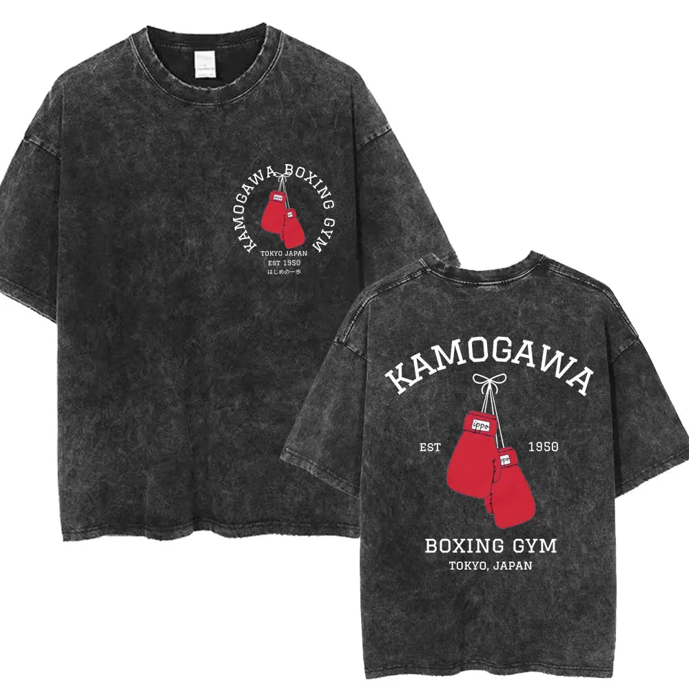 Anime Ippo Makunouchi Manga Graphic Print T-shirt Retro Washed Cotton Oversized Men Women Summer Harajuku Fashion Casual New Tee