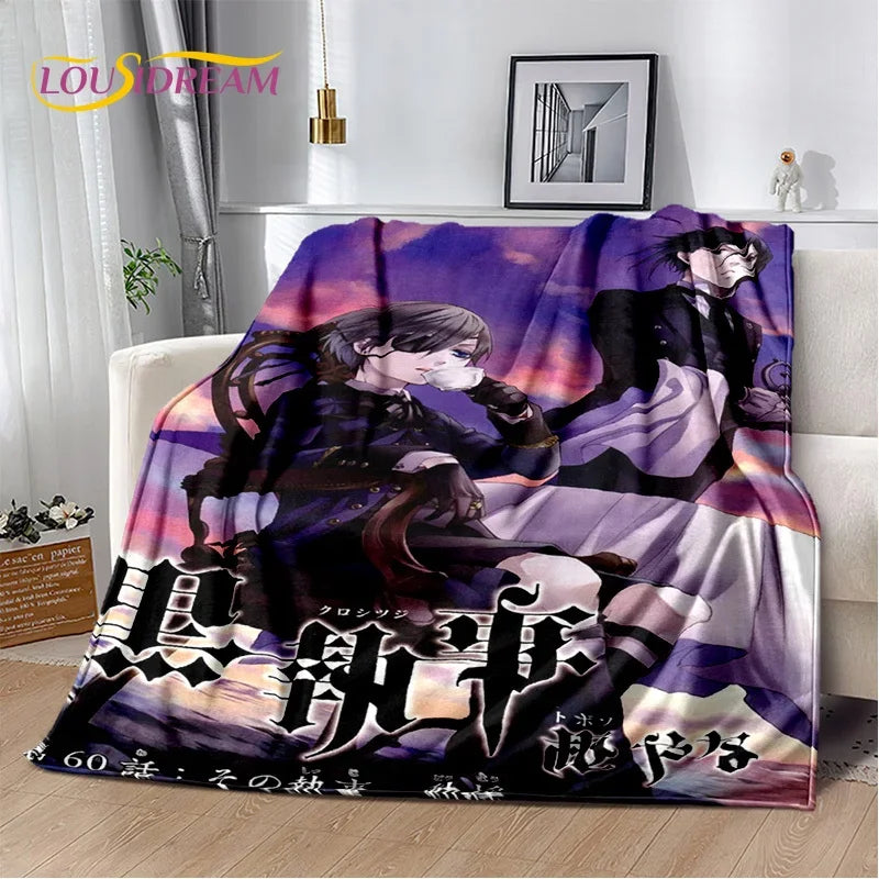 Cartoon Black Butler Anime 3D Blanket,Soft Throw Blanket for Home Bedroom Bed Sofa Picnic Travel Office Rest Cover Blanket Kids