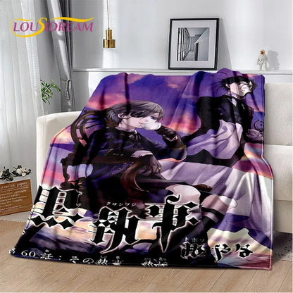 Cartoon Black Butler Anime 3D Blanket,Soft Throw Blanket for Home Bedroom Bed Sofa Picnic Travel Office Rest Cover Blanket Kids