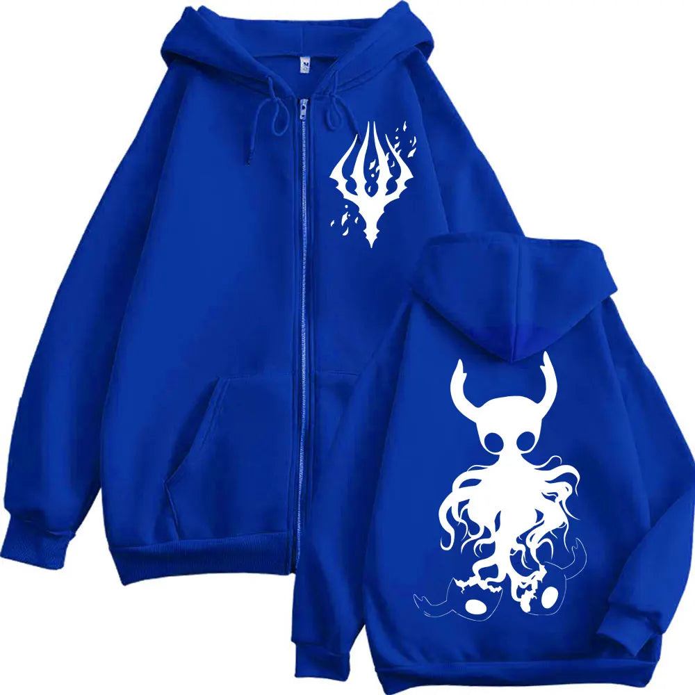 Hollow Knight: Game Graphic Zipper Hoodies Gothic Vintage Zip Up Hooded Sweatshirts Men Women Fashion Casual Pullovers