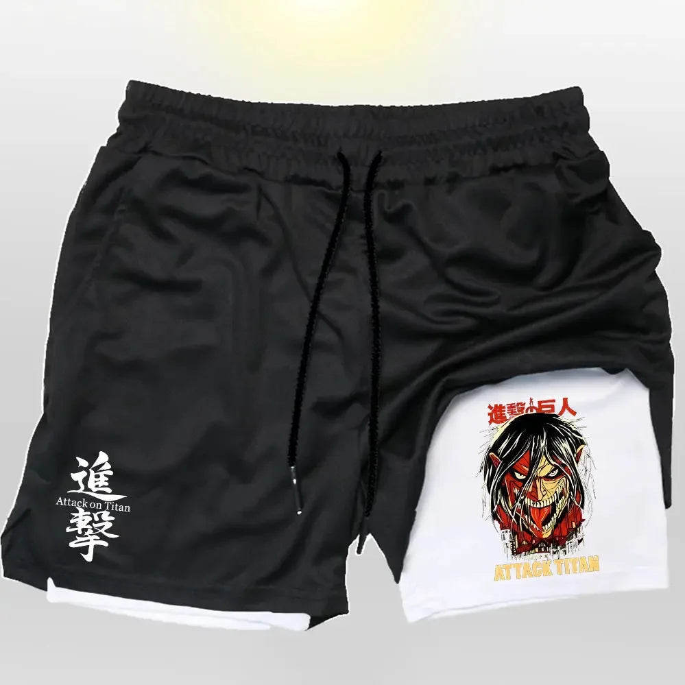 Attack on Titan:  Collection Sport Shorts - Anime Character Print with Adjustable Drawstring & Wing Emblem