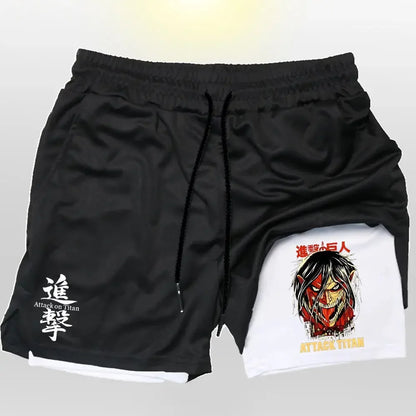 Attack on Titan:  Collection Sport Shorts - Anime Character Print with Adjustable Drawstring & Wing Emblem