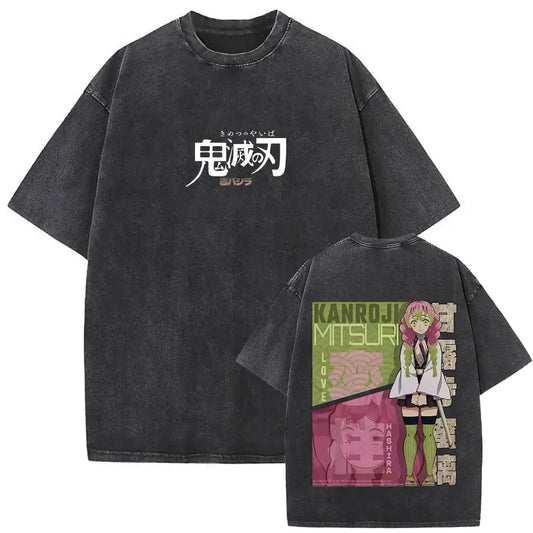 Demon Slayer: Washed Vintage Anime Akaza Graphic T-shirts Men Women Clothing Cotton Oversized Short Sleeve T Shirts Streetwear