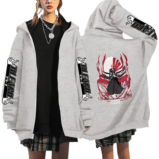 Bleach: Kurosaki Ichigo Printed Hooded Men Women Zip Up Hoodies Casual Loose Sweatshirt Harajuku Unisex Zipper Jacket