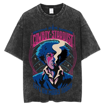 Cowboy Bebop: Vintage Washed T-Shirt Denim Harajuku Cotton Fashion Streetwear Neutral Top  Harajuku  Oversized T Shirt