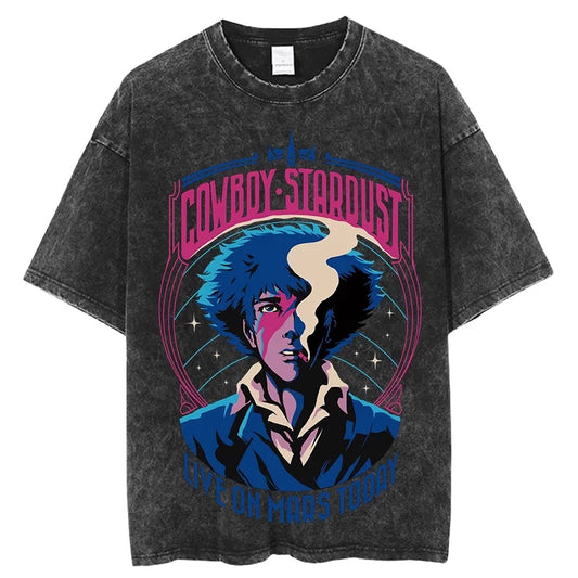Cowboy Bebop: Vintage Washed T-Shirt Denim Harajuku Cotton Fashion Streetwear Neutral Top  Harajuku  Oversized T Shirt