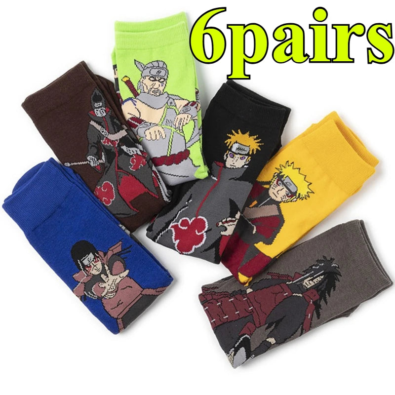 Naruto: 6 pairs of anime socks, anti slip grip socks, fitness Pilates hiking socks, bicycle socks, women's socks, back to school season