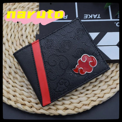 Naruto: Sasuke Akatsuki organization red cloud cartoon wallet pu men's wallet card holder passport cover  luxury birthday gift