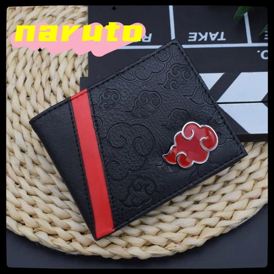 Naruto: Sasuke Akatsuki organization red cloud cartoon wallet pu men's wallet card holder passport cover  luxury birthday gift