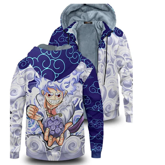 One Piece: Velvet Thick Warm Winter Oversized Hoodie Coat Zip Up Sweatshirt Winter Top Plus Size Coat Plush Jacket