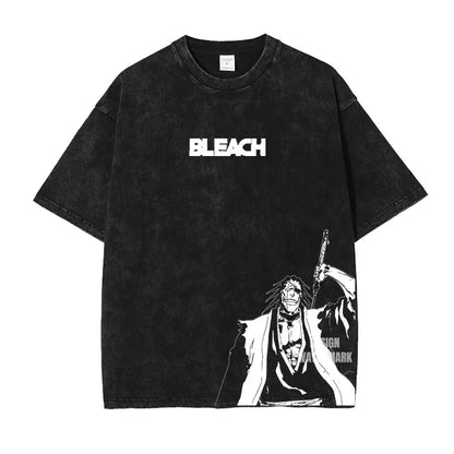 Bleach: Zaraki Kenpachi T Shirts Oversized Vintage Washed  T-shirt Manga Kurosaki Ichigo T Shirt Renji Uryuu Tops Tees Man