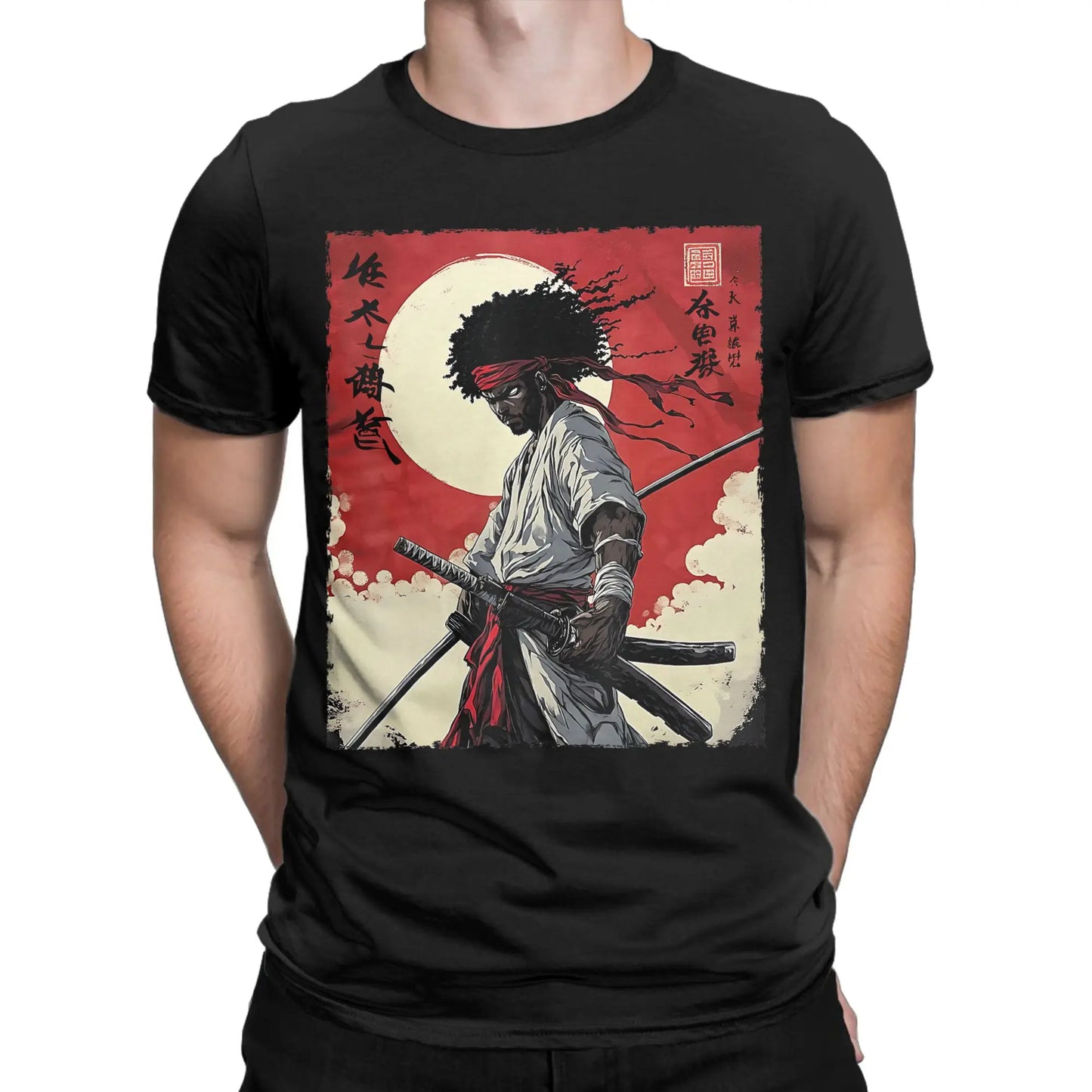 I.L.F.A: Afro Samurai Inspired Japanese Bushido Warrior T-Shirt for Men Round Collar Short Sleeve Tees Plus Size Tops