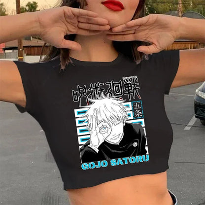 Jujutsu Kaisen: T Shirt Gojo Satoru Tops Yuji Itadori Cropped Tees T-shirt