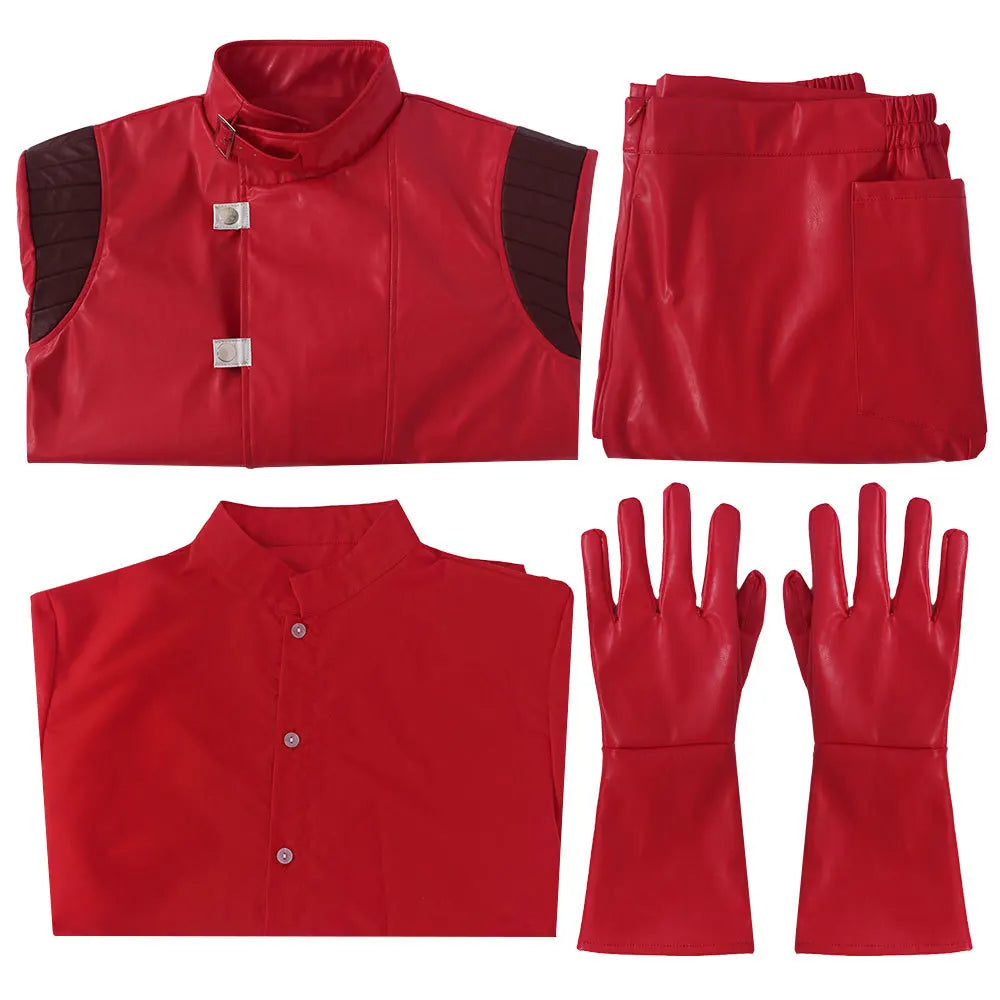 Akira: Shotaro Kaneda Men Cosplay Costume Capsule Embroidered Red Leather Biker Jacket Halloween Party Full Set Outfit