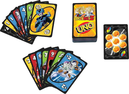 Dragon Ball Z Mattel Games UNO Card Game for Family Night Featuring Tv Show Themed Graphics and a Special Rule for 2-10 Players