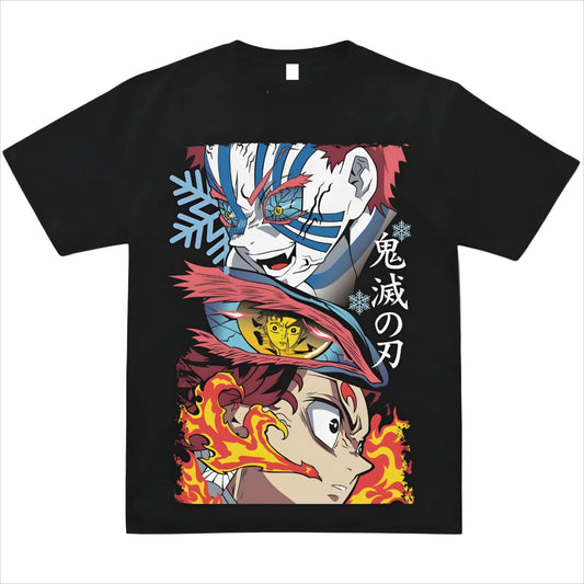 Demon Slayer: Akaza Vs Tanjiro Anime Graphic T Shirt Water Fire Breathing Kimetsu No Yaiba Manga Streetwear Cotton Tee