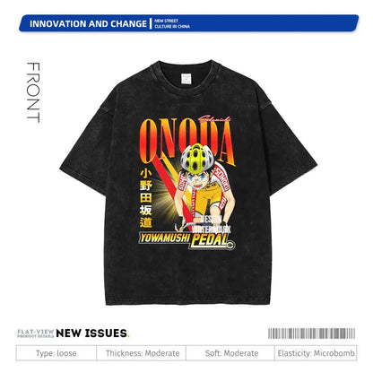 Yowamushi Pedal: T-shirts Oversized Vintage Washed Onoda Sakamichi T Shirt Retro Streetwear Harajuku Tops Tees Man Cotton