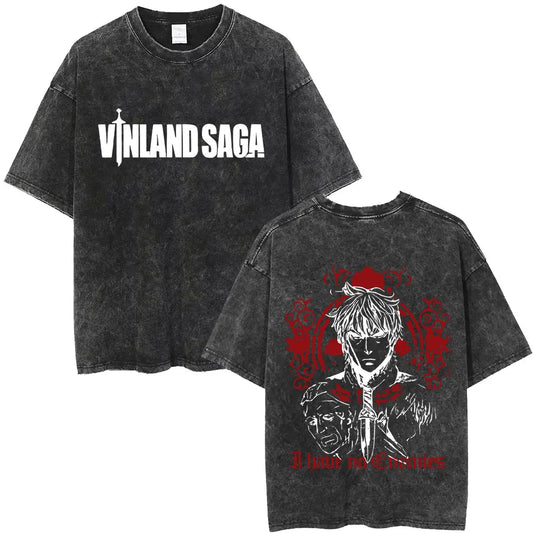 Vinland Saga :Thorfinn I Have No Enemies Vintage Washed T Shirt Men's Women Manga Casual Oversized T-shirts Male Streetwear