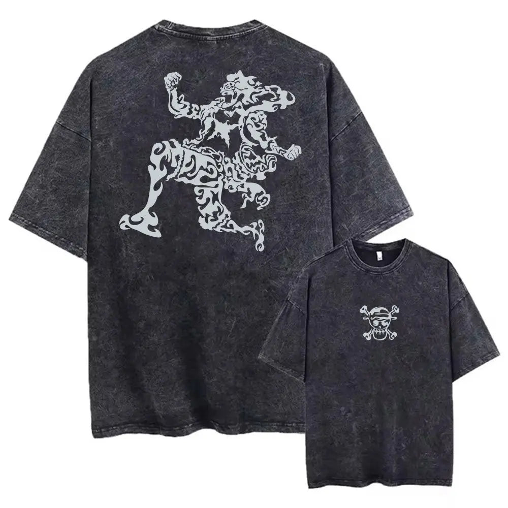 One Piece: Anime Print Washed T-shirt Men Hip Hop Streetwear Oversized Women Short Sleeved Graphic Tee Summer Harajuku Casual Top