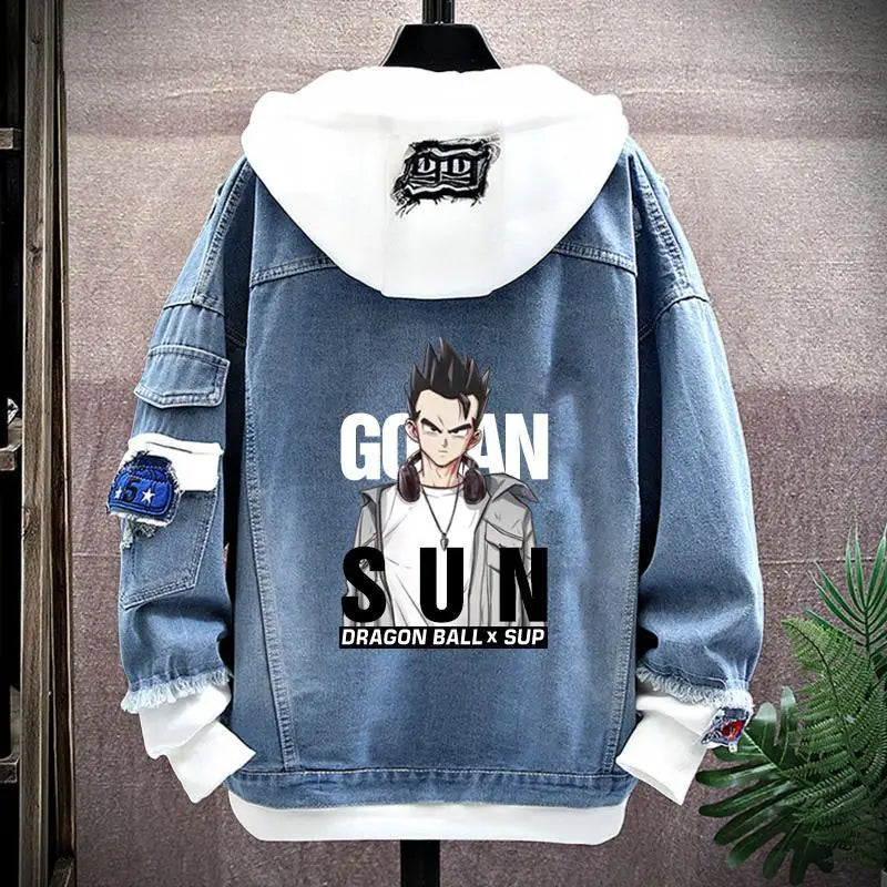 Dragon Ball: Vegeta Son Goku Gogeta Fashionable patchwork loose hooded spring and autumn denim jacket for boys handsome outfit