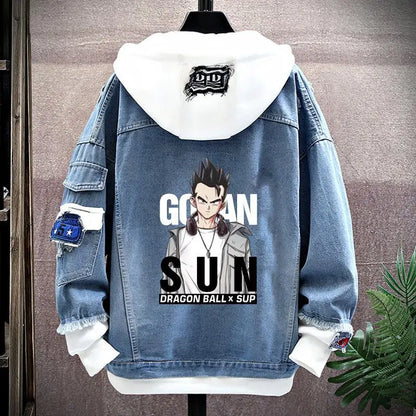Dragon Ball: Vegeta Son Goku Gogeta Fashionable patchwork loose hooded spring and autumn denim jacket for boys handsome outfit