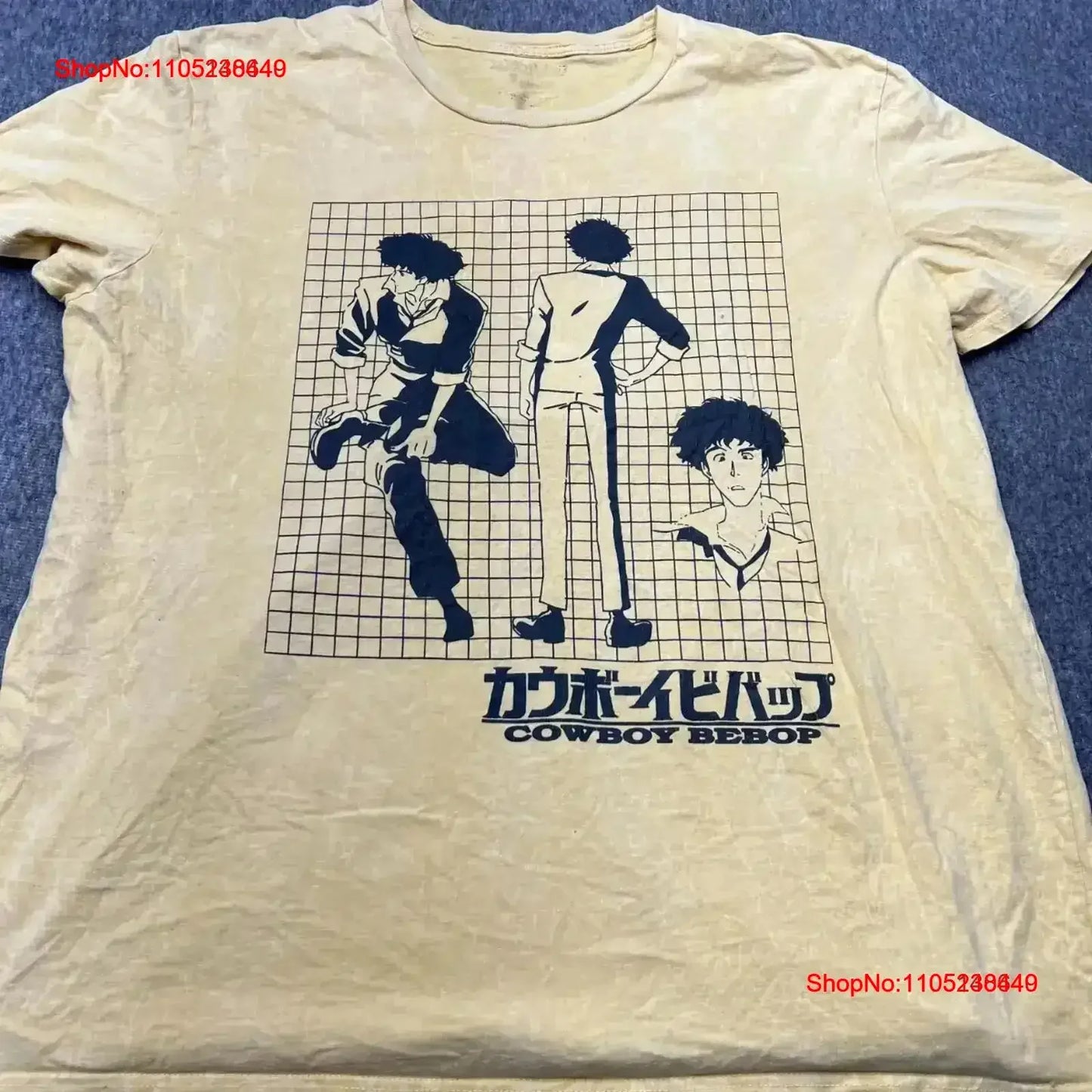 Cowboy Bebop: T Shirt Yellow Tie Dye READ vintage Washed Stretched Slightly streetwear Top For Everyday Wear Versatile Casual